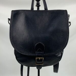 Vintage Hobo International Black Leather Backpack Shoulder Bag Brass hardware